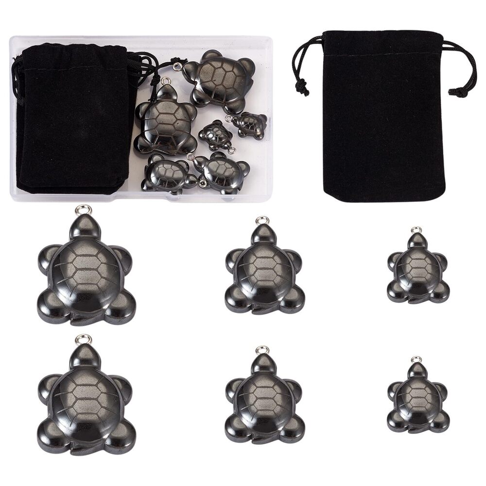 8826 6 Pcs Black Turtle Charms Hematite Sea Tortoise Beads Natural Gemstone